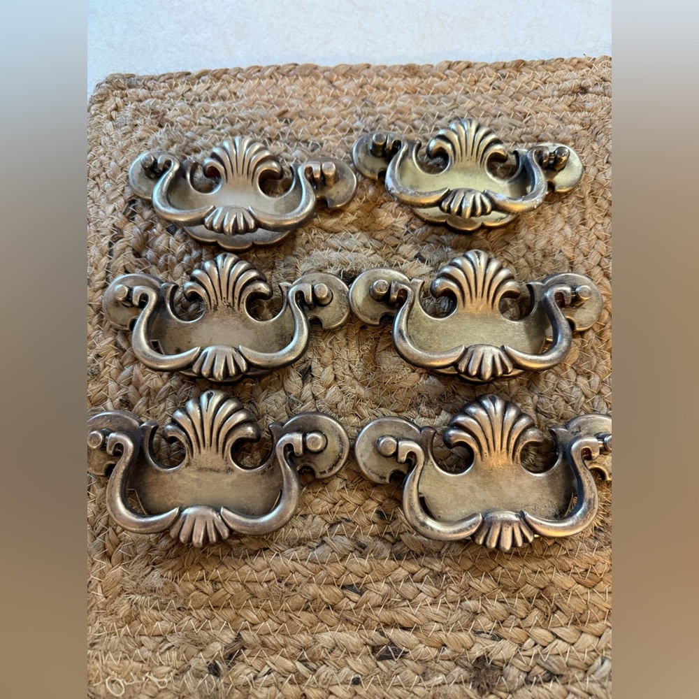 Unique Vintage Brass Ornate Draw Pulls, 6 included in price.